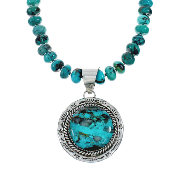 Native American Navajo Turquoise And Silver Pendant Necklace Set TX10009